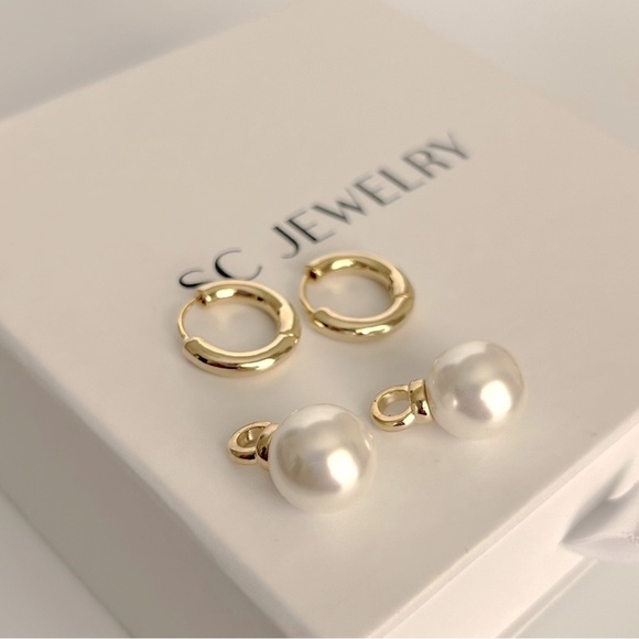 Pearl Hoop Earrings | Removable Part | 14K Gold Plated Luxury Jewelry - Picture 7 of 14